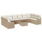 Preview: 11-teiliges Garten Sofa Set mit Kissen Braun Poly Rattan, 2-Sitzer Garten Sofa mit Kissen Beige Poly Rattan