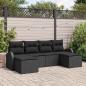 Preview: ARDEBO.de - 6-teiliges Garten-Sofa-Set mit Kissen Schwarz Poly-Rattan