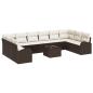 Preview: 10-teiliges Garten-Sofa-Set mit cremefarbenen Kissen aus grauem Poly-Rattan