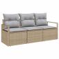 Preview: 3-teiliges Garten-Sofa-Set mit Kissen Beige Poly Rattan, 2-Sitzer Garten-Sofa mit Kissen Beige Poly Rattan