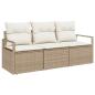 Preview: 3-teilige Garten-Sofa-Gruppe mit Kissen Beige Poly Rattan, 2-Sitzer Garten-Sofa mit Kissen Beige Poly Rattan