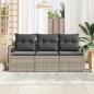 Preview: ARDEBO.de - 3-teilige Garten Sofa Set mit Kissen Hellgrau Poly Rattan, 2-Sitzer Garten Sofa mit Kissen Grau Poly Rattan