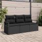 Preview: ARDEBO.de - 3-teilige Garten-Sofa-Set mit Kissen Schwarz Poly Rattan, 2-Sitzer Garten Sofa mit Kissen Schwarz Poly Rattan