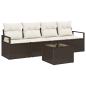 Preview: 5-teiliges Garten Sofa Set mit Kissen Braun Poly Rattan, 2-Sitzer Garten Sofa mit Kissen Braun Poly Rattan