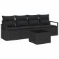 Preview: 5-teiliges Garten Sofa Set mit Kissen Schwarz Poly Rattan, 2-Sitzer Garten Sofa mit Kissen Schwarz Poly Rattan