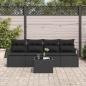Preview: 5-teiliges Garten Sofa Set mit Kissen Schwarz Poly Rattan, 2-Sitzer Garten Sofa mit Kissen Schwarz Poly Rattan