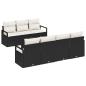 Preview: 8-teiliges Garten Sofa Set mit Kissen Schwarz Poly Rattan, 2-Sitzer Garten Sofa mit Kissen Schwarz Poly Rattan