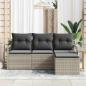 Preview: ARDEBO.de - 4-teilige Garten Sofa Set mit Kissen Hellgrau Poly Rattan, 2-Sitzer Garten Sofa mit Kissen Grau Poly Rattan