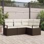 Preview: ARDEBO.de - 4-teiliges Garten Sofa Set mit Kissen Braun Poly Rattan, 2-Sitzer Garten Sofa mit Kissen Braun Poly Rattan