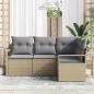 Preview: 4-teiliges Garten-Sofa-Set mit Kissen Beige Poly-Rattan,  2-Sitzer Garten-Sofa mit Kissen Beige Poly-Rattan