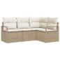 Preview: 4-teiliges Garten Sofa Set mit Kissen Beige Poly Rattan, 2-Sitzer Garten Sofa mit Kissen Beige Poly Rattan