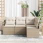 Preview: 4-teiliges Garten Sofa Set mit Kissen Beige Poly Rattan, 2-Sitzer Garten Sofa mit Kissen Beige Poly Rattan