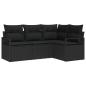 Preview: 4-teiliges Garten-Sofa-Set mit Kissen Schwarz Poly-Rattan, 2-Sitzer Garten-Sofa mit Kissen Schwarz Poly-Rattan