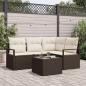 Preview: ARDEBO.de - 4-teiliger Gartensofa Set mit Kissen Grau Poly Rattan, 2-Sitzer Gartensofa mit Kissen Braun Poly Rattan