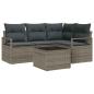 Preview: 4-teiliges Garten Sofagarnitur mit Kissen Schwarz Poly Rattan, 2-Sitzer Garten Sofa mit Kissen Grau Poly Rattan