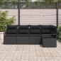 Preview: 5-teiliges Garten Sofa Set mit Kissen Schwarz Poly Rattan, 2-Sitzer Garten Sofa mit Kissen Schwarz Poly Rattan