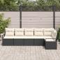 Preview: 6-teiliges Garten Sofa Set mit Kissen Schwarz Poly Rattan, 2-Sitzer Garten Sofa mit Kissen Schwarz Poly Rattan