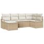 Preview: 6-teiliges Garten Sofa Set mit Kissen Beige Poly Rattan, 2-Sitzer Garten Sofa mit Kissen Beige Poly Rattan