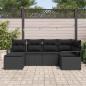 Preview: 6-teiliges Garten Sofa Set mit Kissen Schwarz Poly-Rattan, 2-Sitzer Garten Sofa mit Kissen Schwarz Poly-Rattan