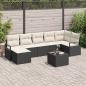 Preview: ARDEBO.de - 7-teiliges Garten Sofa Set mit Kissen braun Poly Rattan, 2-Sitzer Garten Sofa mit Kissen schwarz Poly Rattan