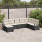 Preview: ARDEBO.de - 8-teiliges Garten-Sofa-Set mit Kissen in Schwarz aus Poly Rattan, 2-Sitzer Garten-Sofa mit Kissen in Schwarz aus Poly Rattan