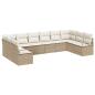 Preview: 10-teiliges Garten-Sofa-Set mit Kissen Beige Poly Rattan, 2-Sitzer Garten-Sofa mit Kissen Beige Poly Rattan