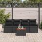 Preview: 5-teiliges Garten Sofa Set mit Kissen Schwarz Poly Rattan Akazie