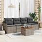 Preview: ARDEBO.de - 5-teiliges Garten Sofa Set mit Kissen Grau Poly Rattan Akazie, 2-Sitzer Garten Sofa mit Kissen Grau Poly Rattan