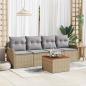 Preview: ARDEBO.de - 5-teiliges Garten Sofaset mit Kissen Beiges Poly Rattan Akazie, 2-Sitzer Garten Sofa mit Kissen Beiges Poly Rattan