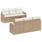 Preview: 7-teiliges Garten-Sofa-Set mit Kissen Beige Poly Rattan Akazie, 2-Sitzer Garten-Sofa mit Kissen Beige Poly Rattan