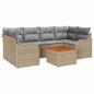 Preview: 7-teilige Garten Sofa Set mit Kissen Beige Poly Rattan Akazie, 2-Sitzer Garten Sofa mit Kissen Beige Poly Rattan