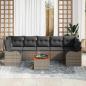 Preview: 8-teiliges Garten Sofa Set mit Kissen Grau Poly Rattan Akazie, 2-Sitzer Garten Sofa mit Kissen Grau Poly Rattan