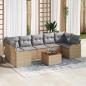 Preview: ARDEBO.de - 8-teiliges Garten Sofa Set mit Kissen Beige Poly Rattan Akazie, 2-sitziges Garten Sofa mit Kissen Beige Poly Rattan