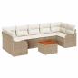 Preview: 8-teiliges Garten Sofaset mit Kissen Beige Poly Rattan Akazie, 2-Sitzer Garten Sofa mit Kissen Beige Poly Rattan
