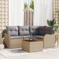 Preview: ARDEBO.de - 5-teiliges Garten Sofa Set mit Kissen Beige Poly Rattan Akazie, 2-Sitzer Garten Sofa mit Kissen Beige Poly Rattan