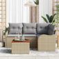 Preview: 5-teiliges Garten Sofa Set mit Kissen Beige Poly Rattan Akazie, 2-Sitzer Garten Sofa mit Kissen Beige Poly Rattan