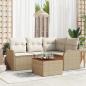 Preview: ARDEBO.de - 5-teiliges Garten-Sofa-Set mit Kissen Beige Poly Rattan Akazie, 2-Sitzer Garten-Sofa mit Kissen Beige Poly Rattan