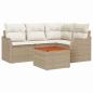 Preview: 5-teiliges Garten-Sofa-Set mit Kissen Beige Poly Rattan Akazie, 2-Sitzer Garten-Sofa mit Kissen Beige Poly Rattan
