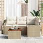 Preview: 5-teiliges Garten-Sofa-Set mit Kissen Beige Poly Rattan Akazie, 2-Sitzer Garten-Sofa mit Kissen Beige Poly Rattan