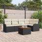 Preview: ARDEBO.de - 6-teiliges Garten-Sofa-Set mit Kissen Schwarz Poly Rattan Akazie, 2-Sitzer Garten-Sofa mit Kissen Schwarz Poly Rattan