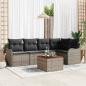 Preview: ARDEBO.de - 6-teiliges Garten Sofa Set mit Kissen Grau Poly Rattan Akazie, 2-Sitzer Garten Sofa mit Kissen Grau Poly Rattan