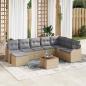 Preview: ARDEBO.de - 9-teiliges Garten-Sofaset mit Kissen Beige Poly Rattan Akazie, 2-Sitzer-Garten-Sofa mit Kissen Beige Poly Rattan