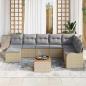 Preview: 9-teiliges Garten-Sofaset mit Kissen Beige Poly Rattan Akazie, 2-Sitzer-Garten-Sofa mit Kissen Beige Poly Rattan