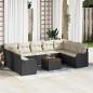 Preview: ARDEBO.de - 10-teiliges Garten Sofa Set mit Kissen Schwarz Poly Rattan Akazie, 2-Sitzer Garten Sofa mit Kissen Schwarz Poly Rattan