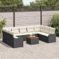 Preview: 10-teiliges Garten Sofa Set mit Kissen Schwarz Poly Rattan Akazie, 2-Sitzer Garten Sofa mit Kissen Schwarz Poly Rattan