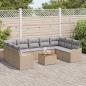 Preview: ARDEBO.de - 10-teiliges Garten Sofa Set mit Kissen Beige Poly Rattan Akazie, 2-Sitzer Garten Sofa mit Kissen Beige Poly Rattan