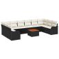 Preview: 11-teilige Garten Sofa Set mit Kissen Schwarz Poly Rattan Akazie, 2-Sitzer Garten Sofa mit Kissen Schwarz Poly Rattan