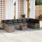 Preview: ARDEBO.de - 11-teiliges Garten Sofa Set mit Kissen Grau Poly Rattan Akazie, 2-Sitzer Garten Sofa mit Kissen Grau Poly Rattan