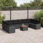 Preview: ARDEBO.de - 11-teiliges Garten-Sofa-Set mit Kissen Schwarzes Poly-Rattan Akazie, 2-Sitzer Garten-Sofa mit Kissen Schwarzes Poly-Rattan