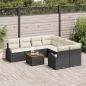 Preview: 9-teiliges Garten Sofa Set mit Kissen Schwarz Poly Rattan Akazie